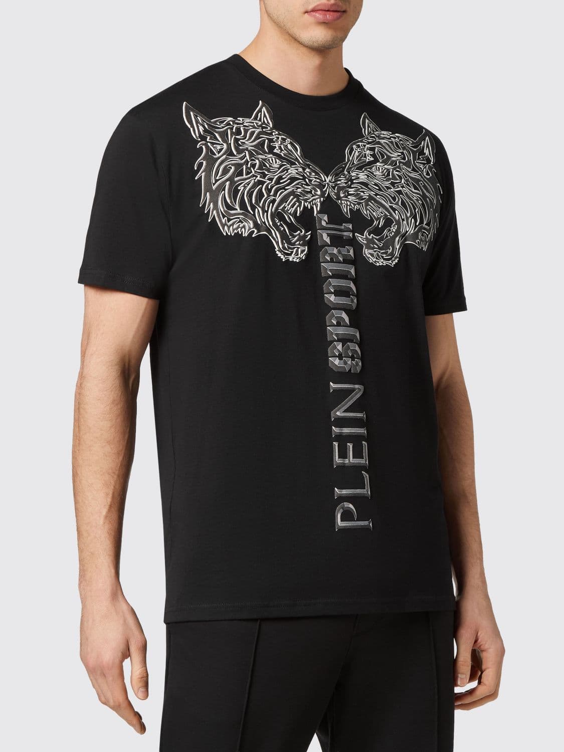 Plein Sport Cotton T-Shirt with Graphic Print and Contrast Logo · S