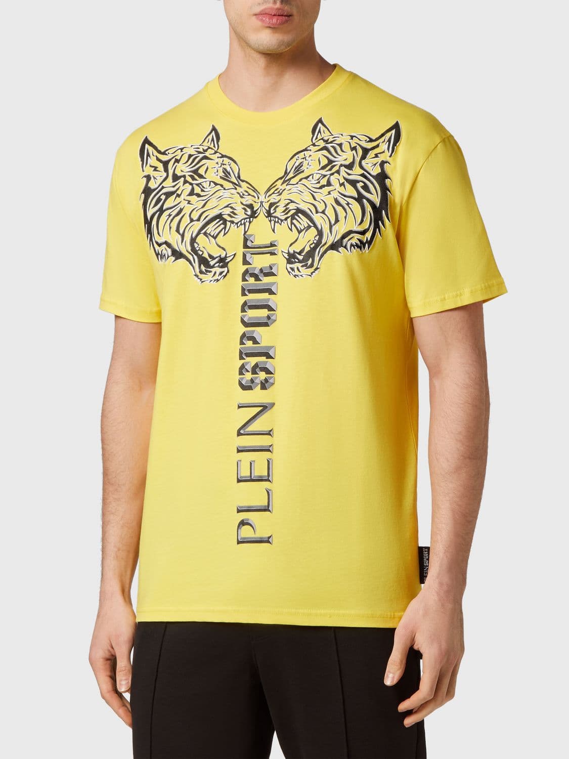 Plein Sport Cotton T-Shirt with Graphic Print and Contrast Logo