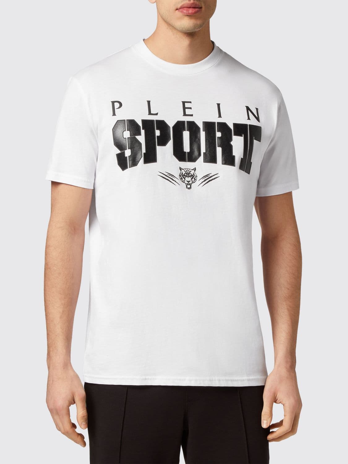 Plein Sport Slim Fit Cotton T-Shirt with Contrast Printed Logo