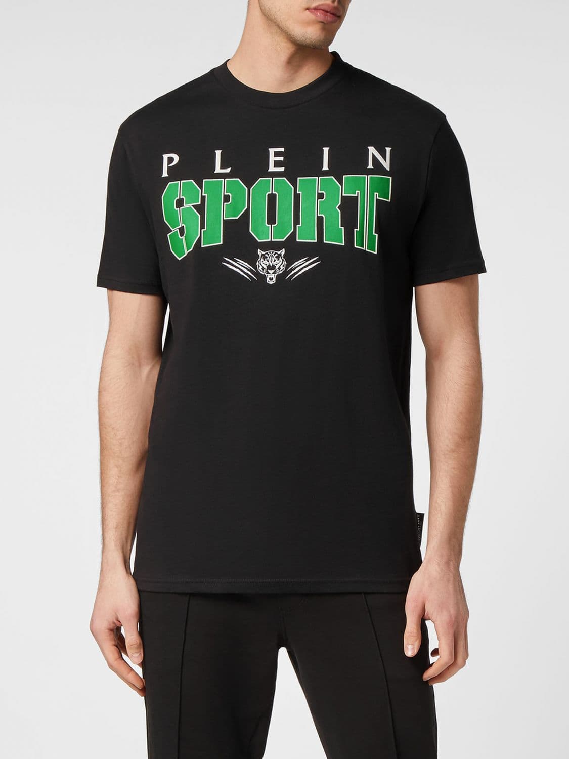 Plein Sport Slim Fit Cotton T-Shirt with Contrast Printed Logo