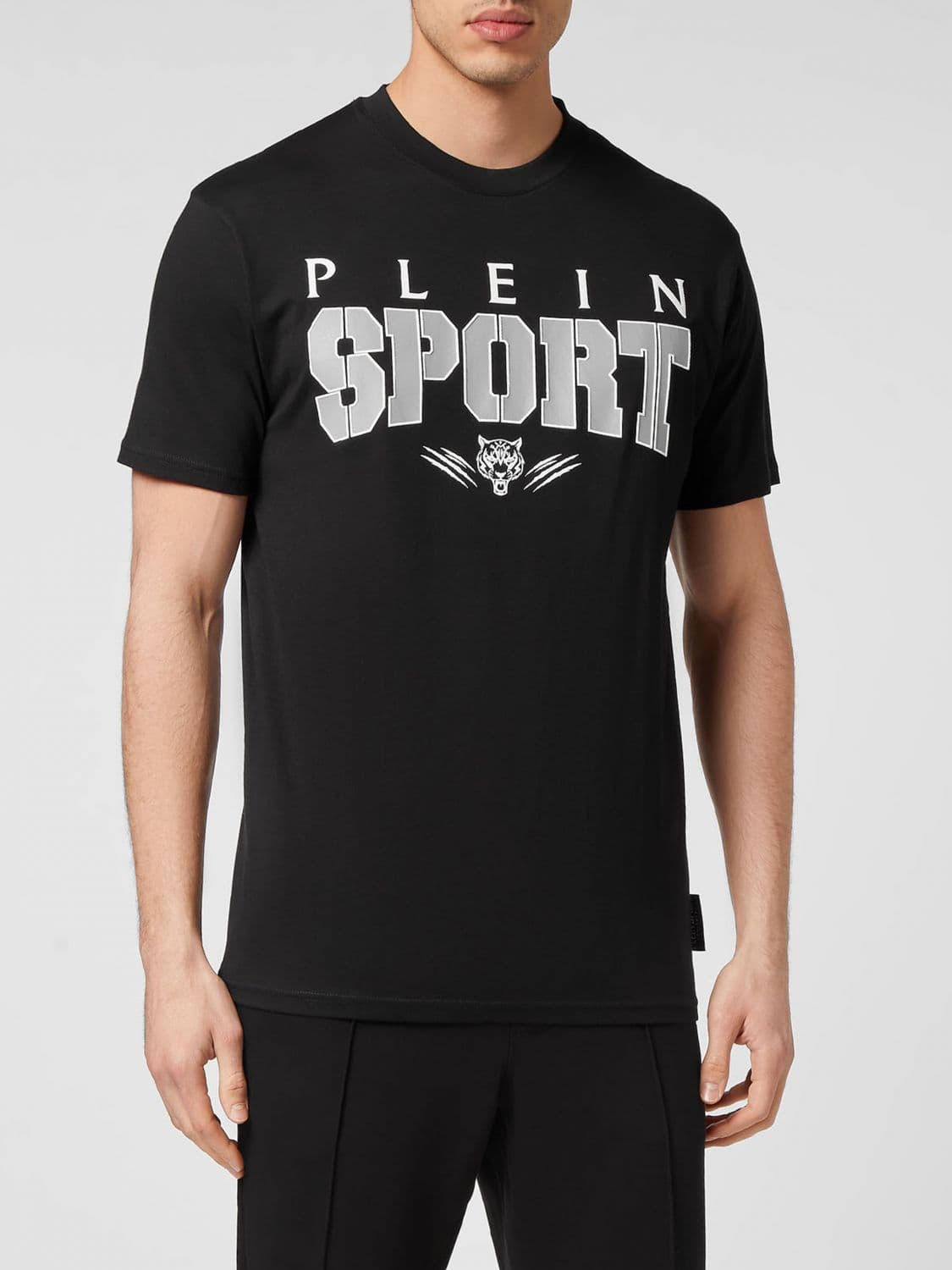 Plein Sport Slim Fit Cotton T-Shirt with Contrast Printed Logo