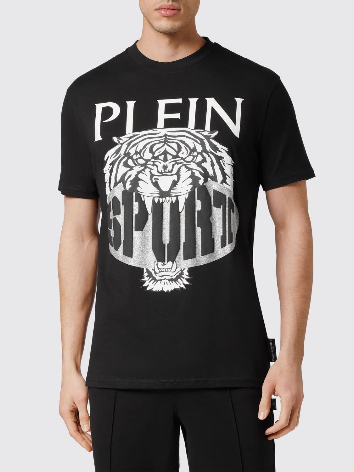 Plein Sport Slim Fit Cotton T-Shirt with Contrast Graphic Print
