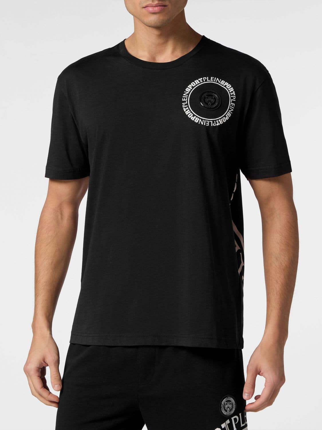 Plein Sport Cotton T-Shirt with Graphic Print and Hexagon Logo