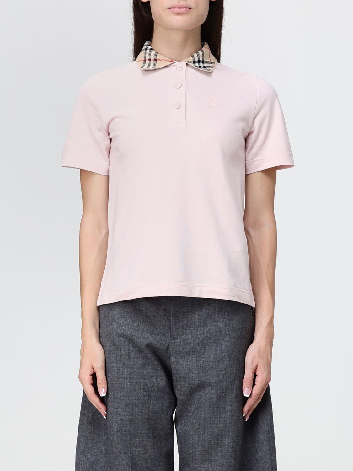 Burberry Cotton Polo Shirt with Check Pattern Collar and EKD Logo Embroidery · XS