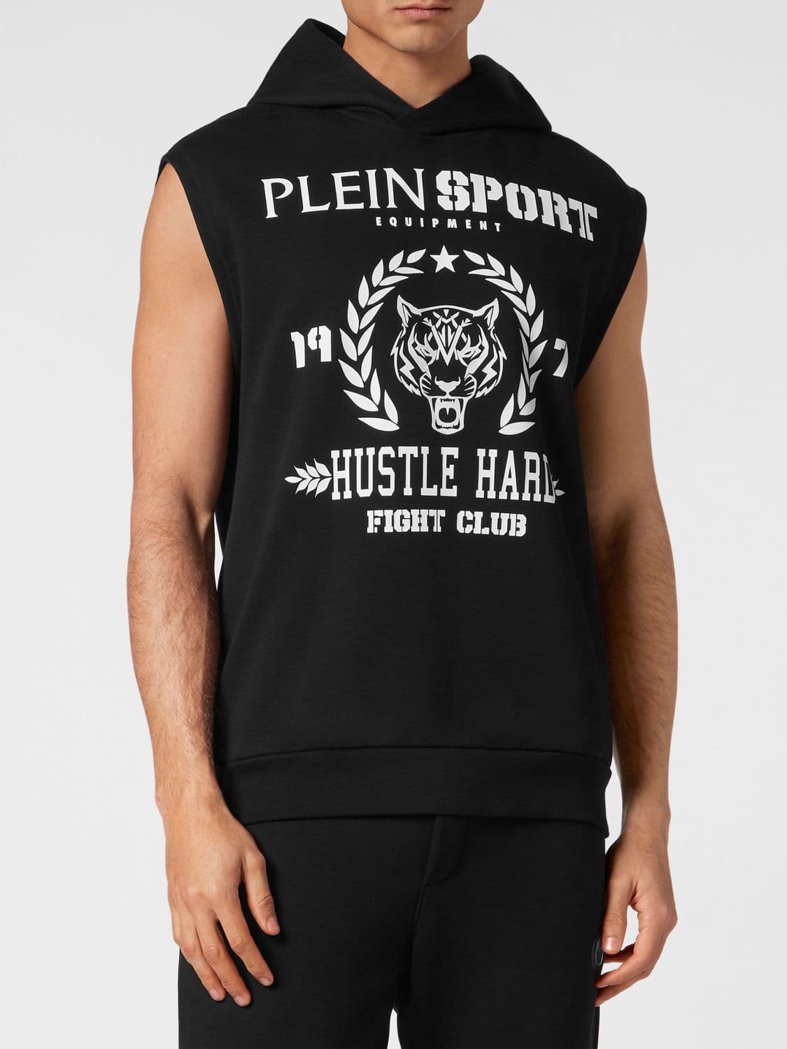 Plein Sport Sleeveless Cotton Hoodie with Printed Logo