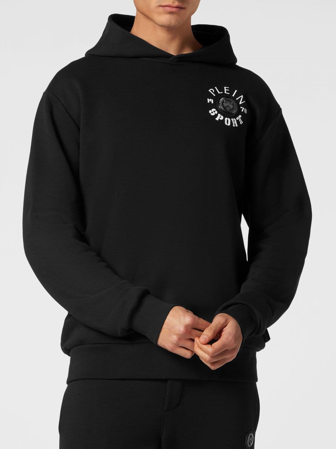 Plein Sport Dropped Shoulder Cotton Blend Hoodie with Logo Print
