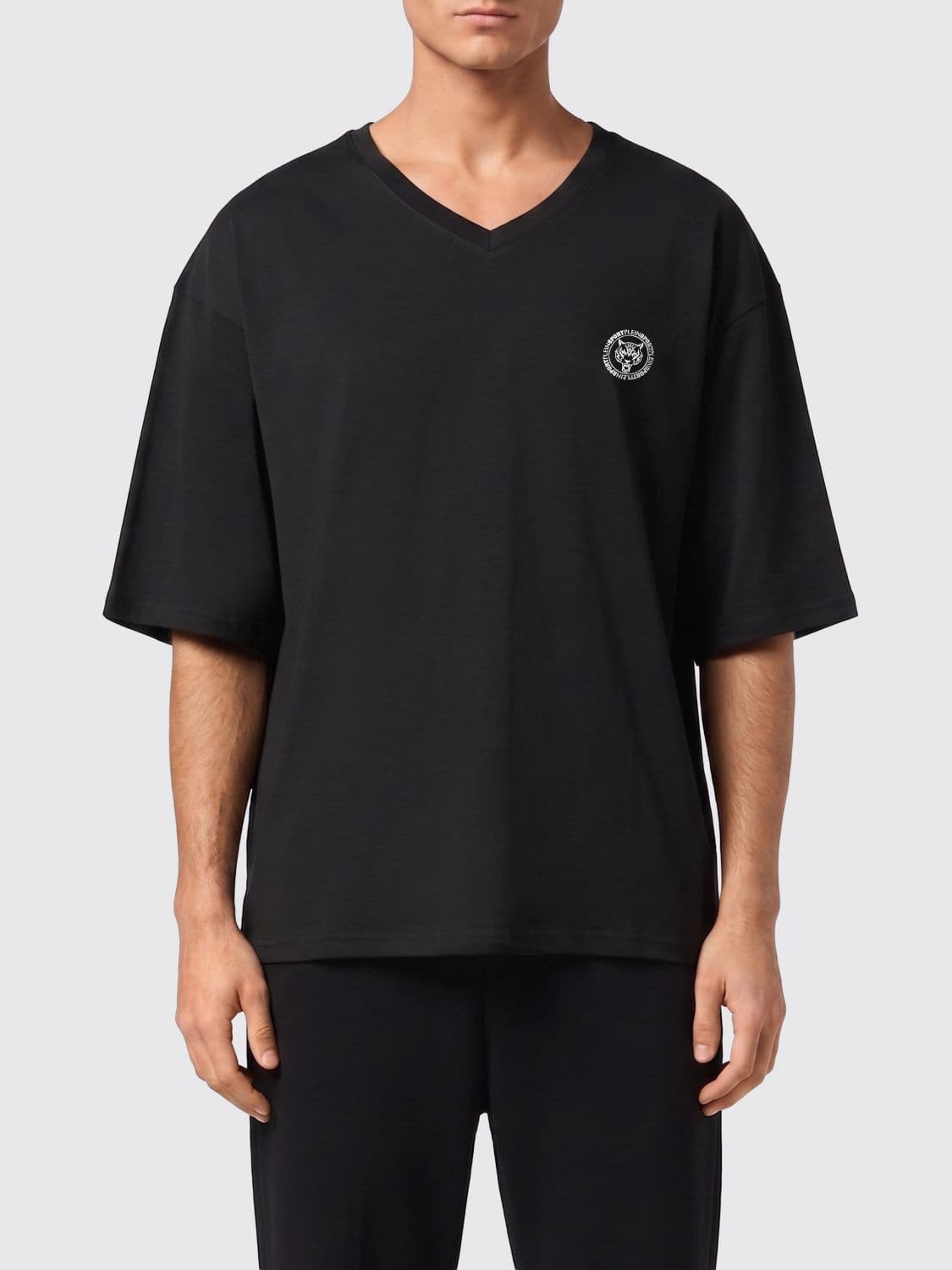 Plein Sport V-Neck Dropped Shoulder Cotton T-Shirt