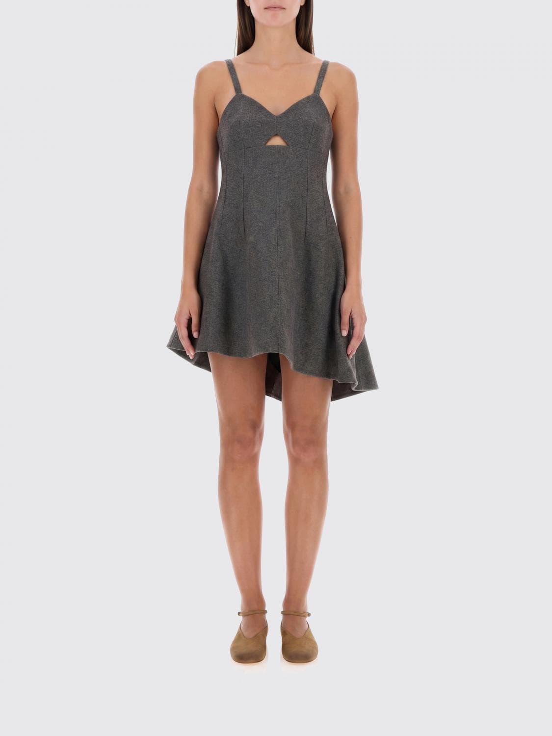 Jil Sander Asymmetrical Virgin Wool Bustier Mini Dress with V-Neck