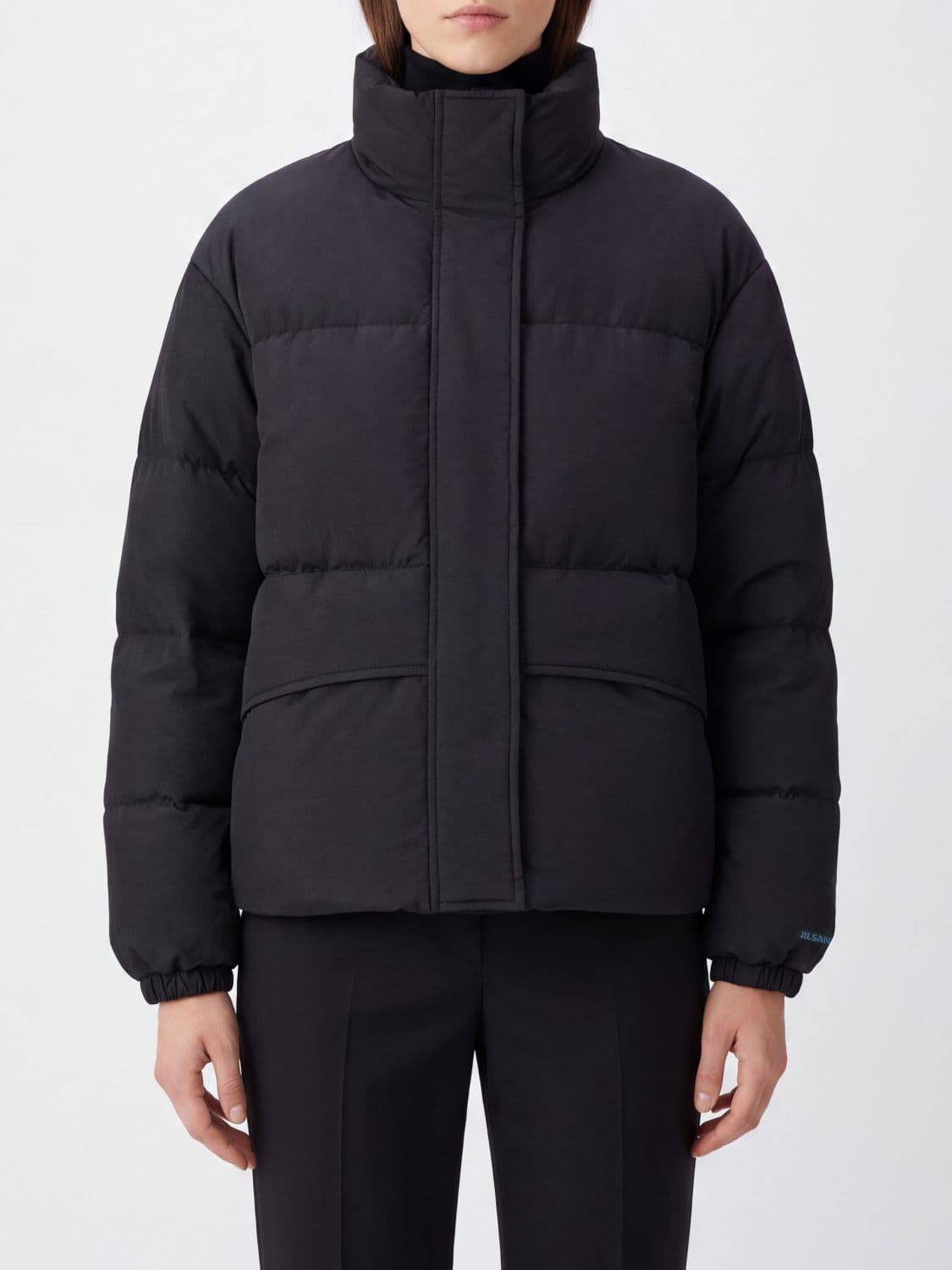 Jil Sander Short Quilted Nylon Puffer Jacket with High Collar