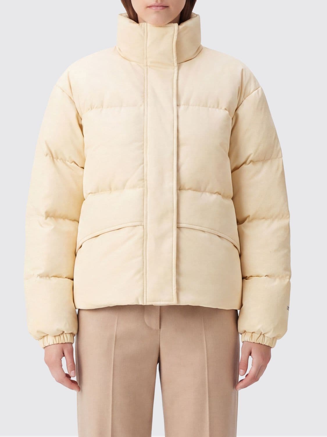 Jil Sander Short Quilted Nylon Puffer Jacket with High Collar