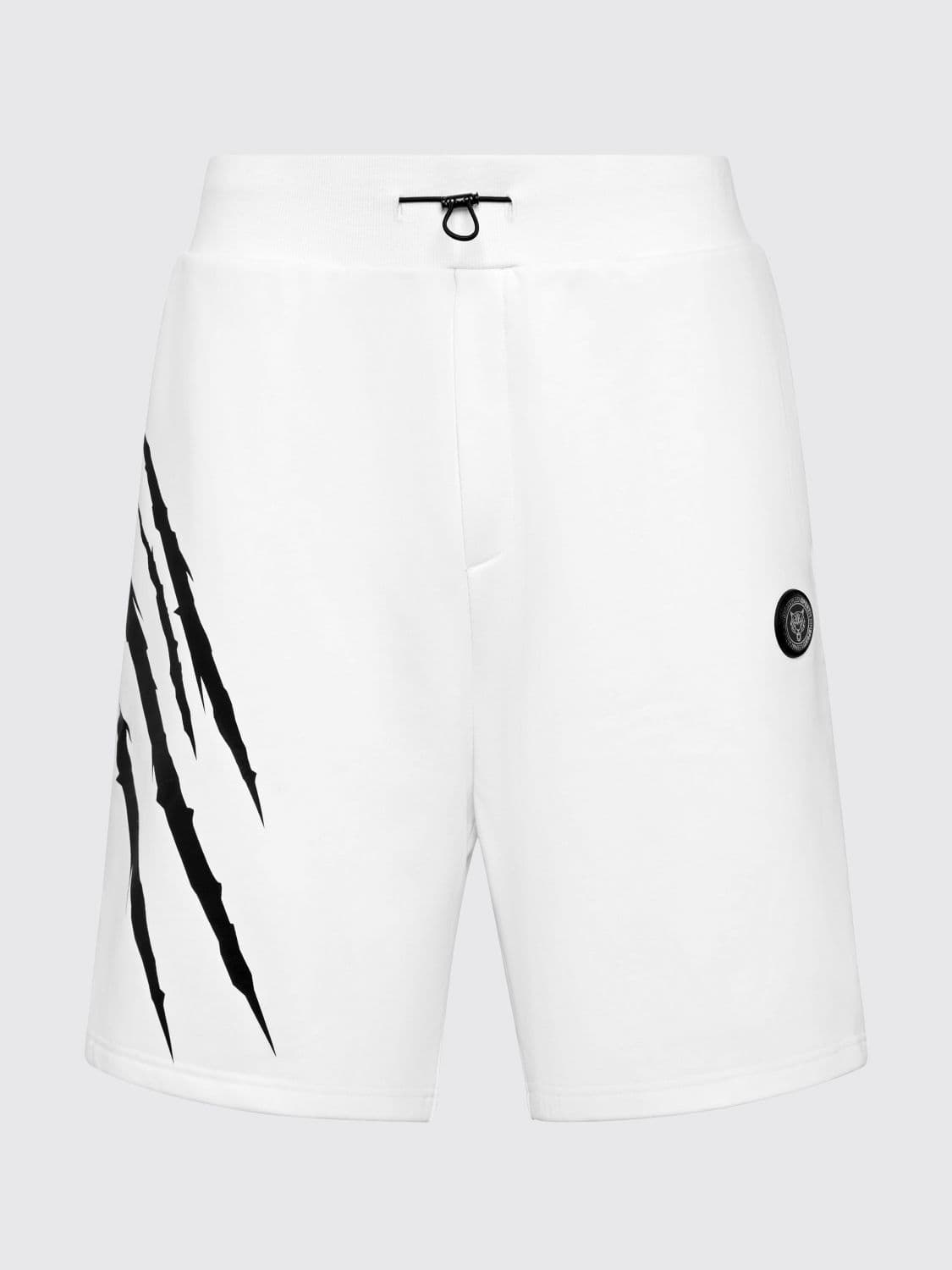 Plein Sport Scratch Cotton Jersey Sports Shorts with Contrasting Logo