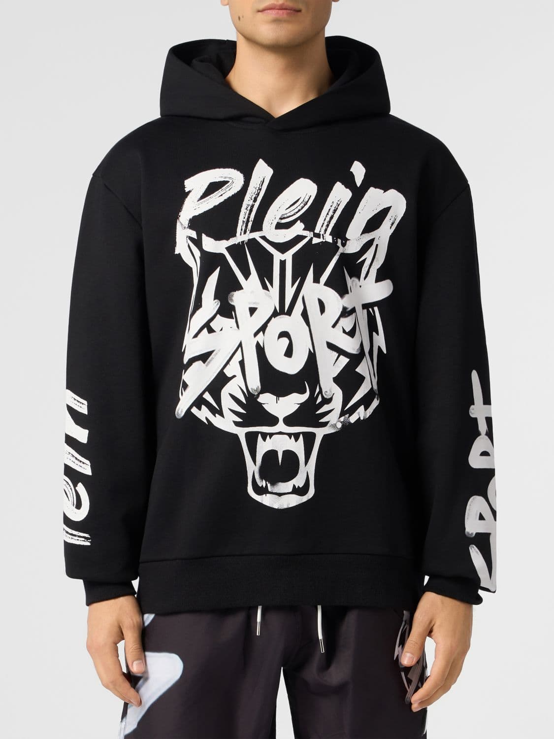 Plein Sport Graphic Print Cotton Hoodie with Dropped Shoulders