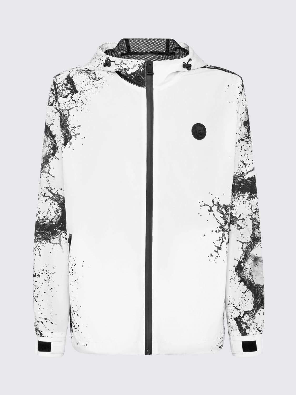 Plein Sport Hooded Windbreaker Jacket with Abstract Print and Logo