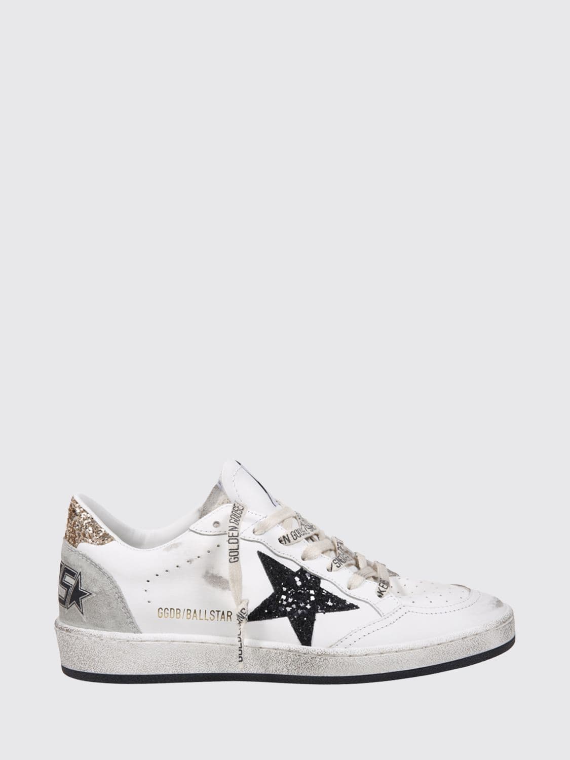 Golden Goose Ball Star Leather and Glitter Fabric Sneakers with Used Effect