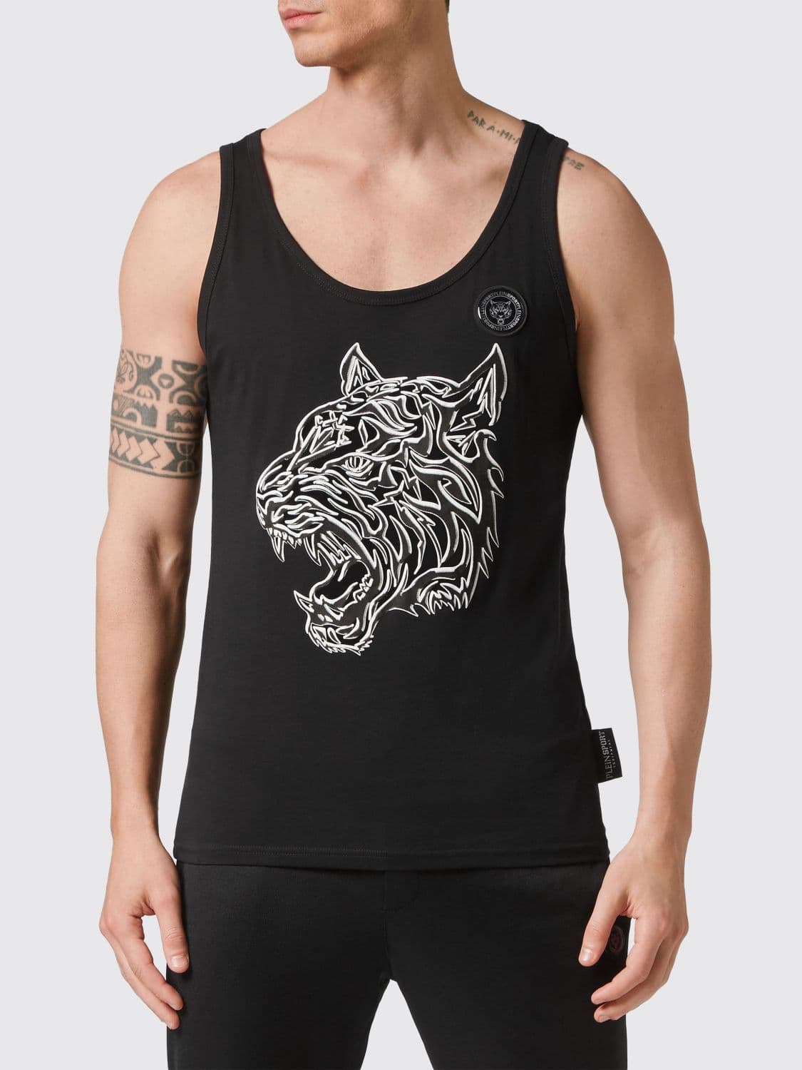 Plein Sport Slim Fit Cotton Tank Top with Hexagon Logo Print