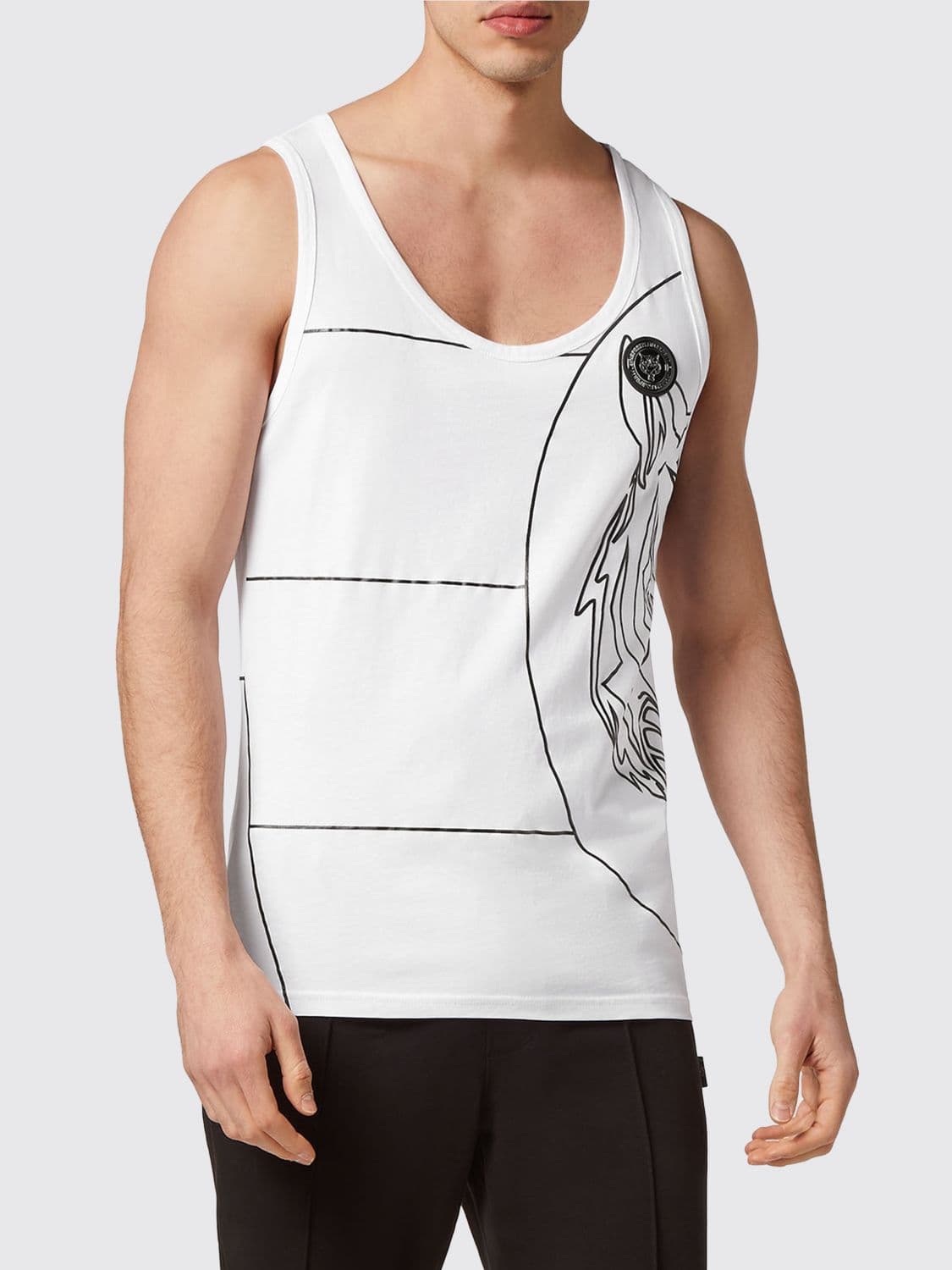 Plein Sport Slim Fit Cotton Tank Top with Hexagon Logo Print
