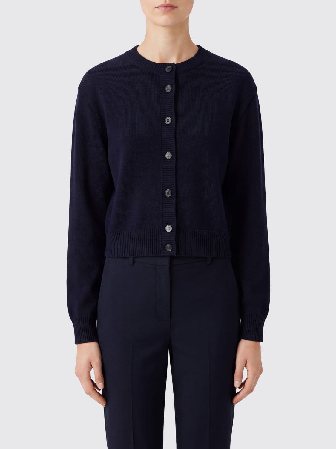 Rohe Crewneck Cardigan in Pure Merino Wool with Ribbed Trims