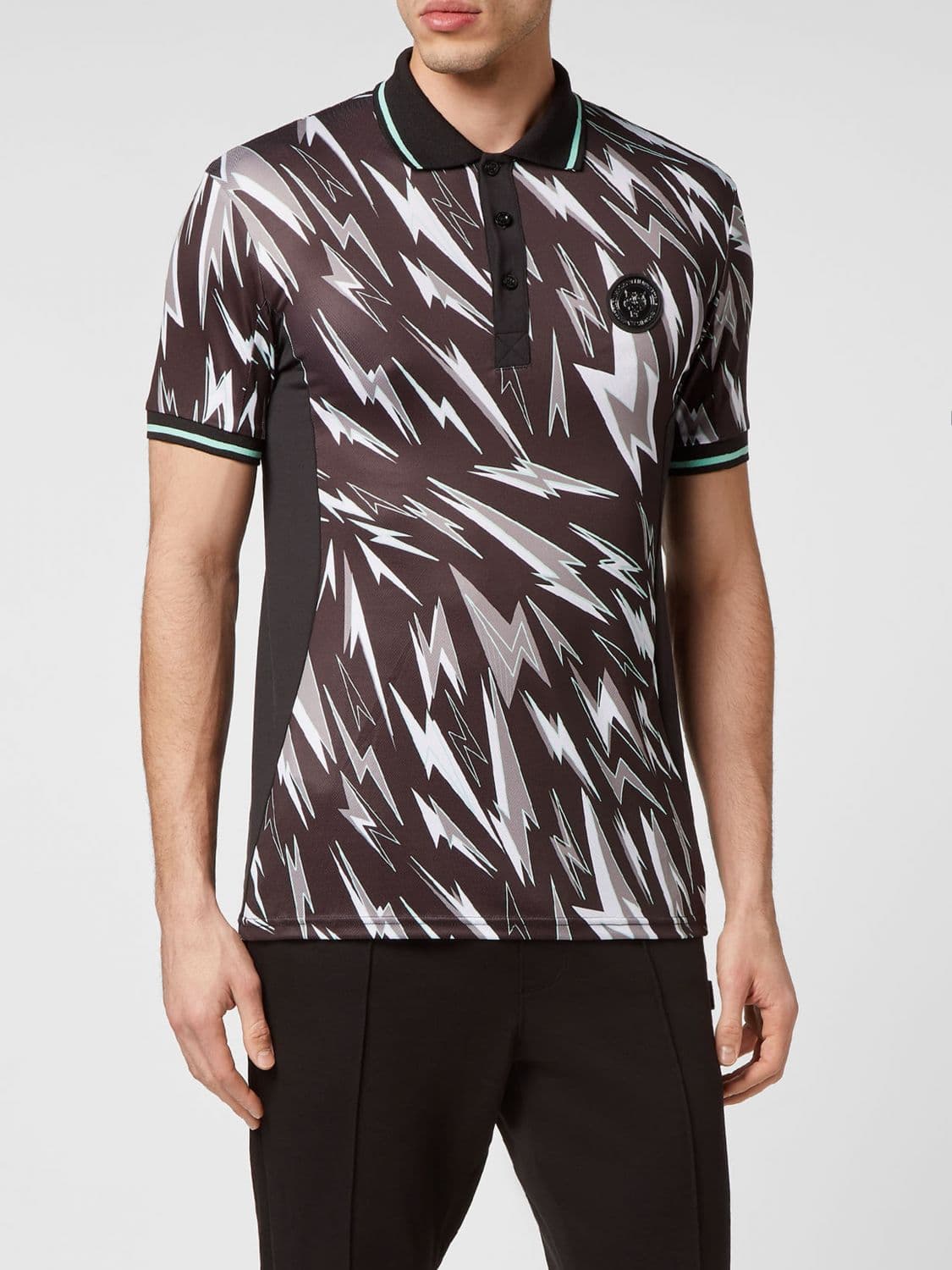 Plein Sport Slim Fit Cotton Polo Shirt with Printed Logo and Contrast Trims