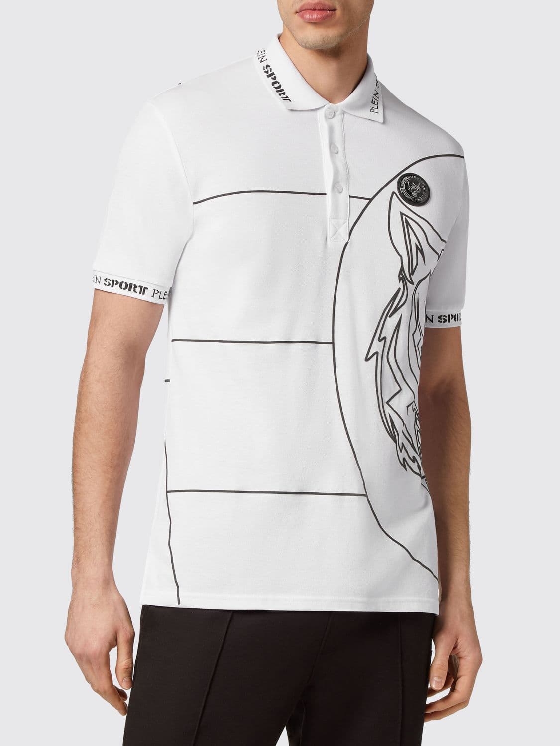 Plein Sport Slim Fit Short-Sleeve Cotton Polo with Printed Hexagon Logo