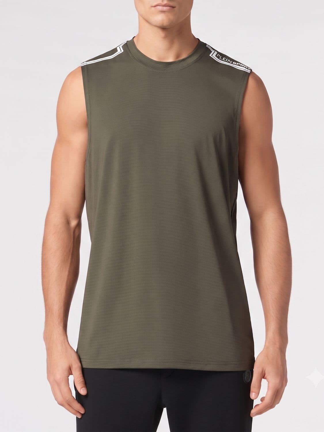 Plein Sport Sleeveless Cotton Tank Top with Contrasting Front Logo Print