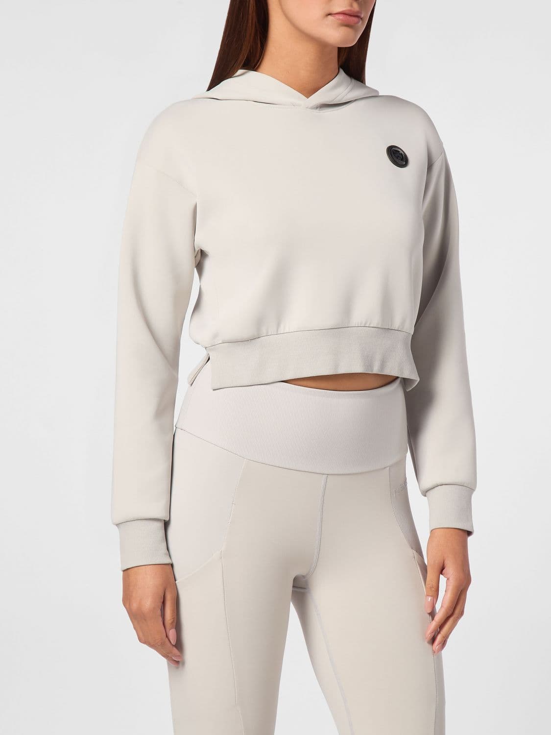 Plein Sport Cropped Hooded Jersey Sweatshirt with Contrasting Logo