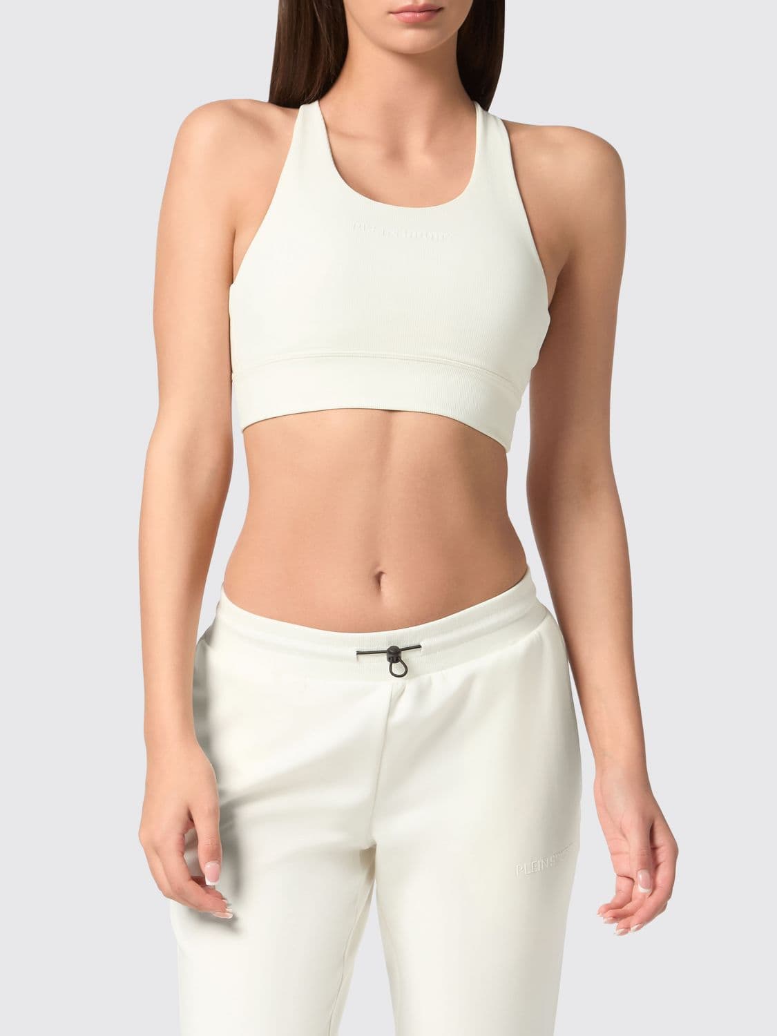 Plein Sport Cropped Slim Fit Sports Top in Jersey with Criss-Cross Straps
