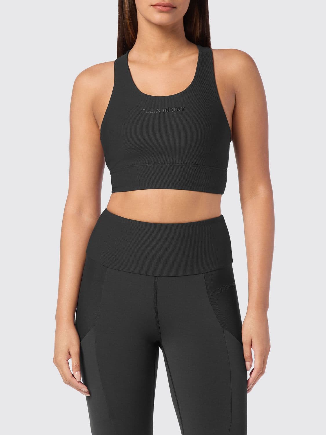 Plein Sport Cropped Slim Fit Sports Top in Jersey with Criss-Cross Straps