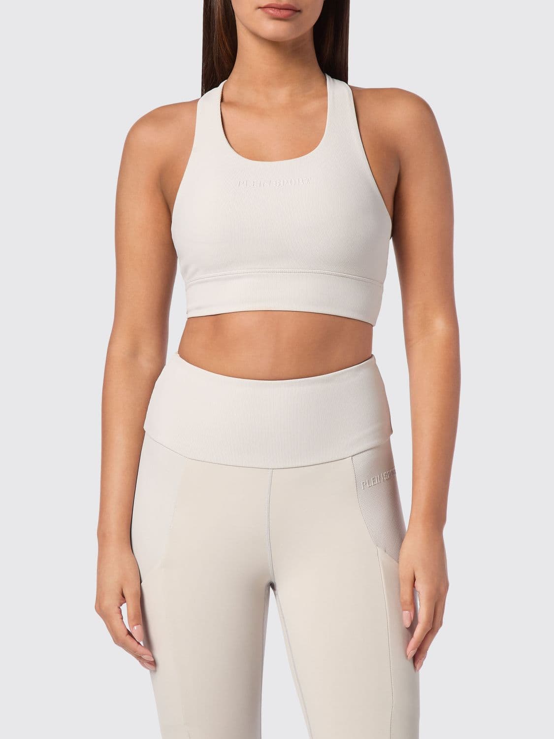 Plein Sport Cropped Slim Fit Sports Top in Jersey with Criss-Cross Straps