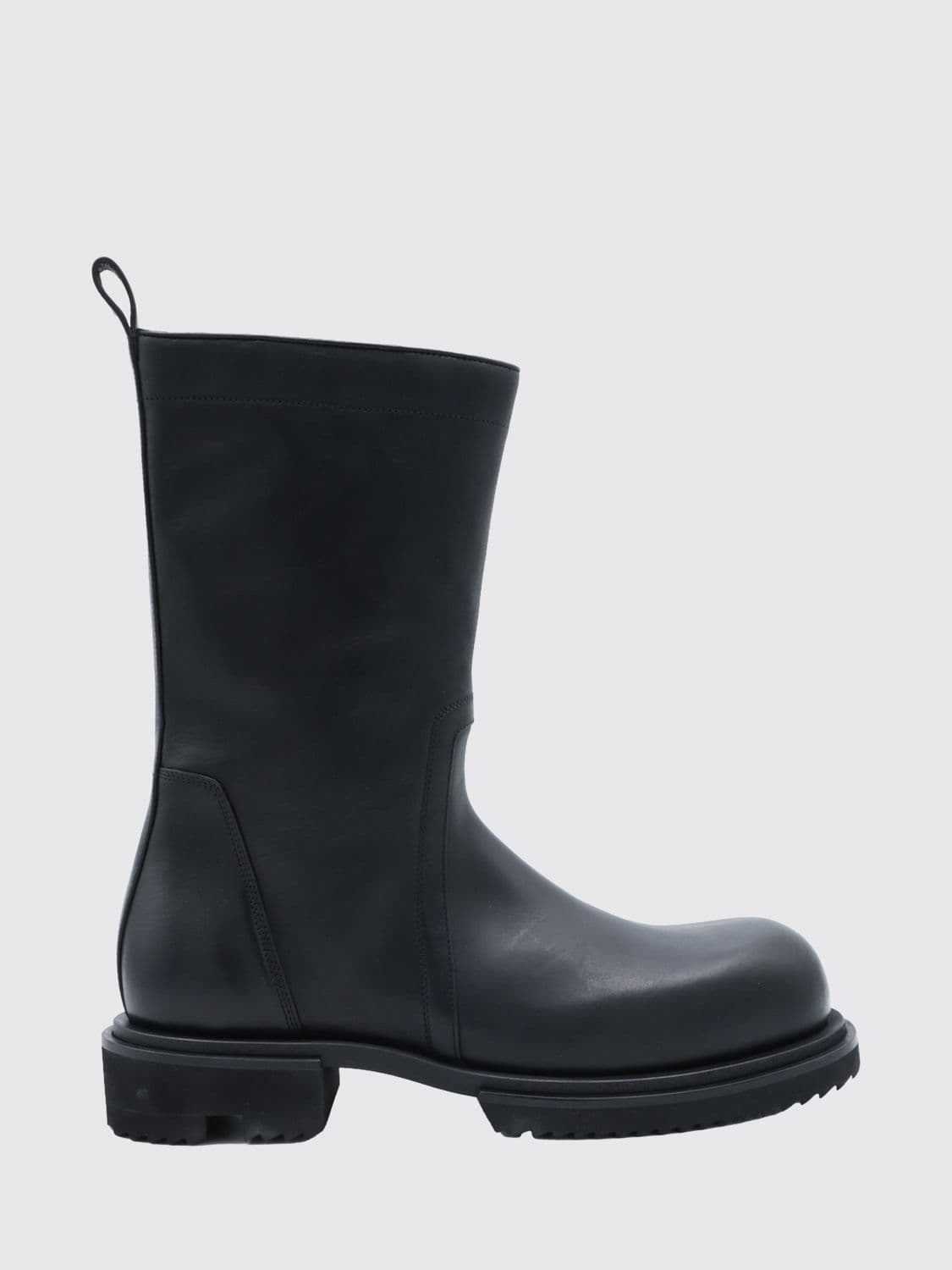 Rick Owens Leather Biker Ankle Boots with Extralight Rubber Sole