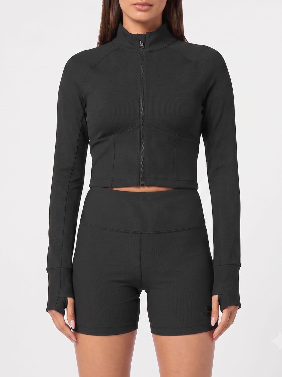 Plein Sport Long-Sleeve Slim Fit Sports Top in Jersey with Zip Closure