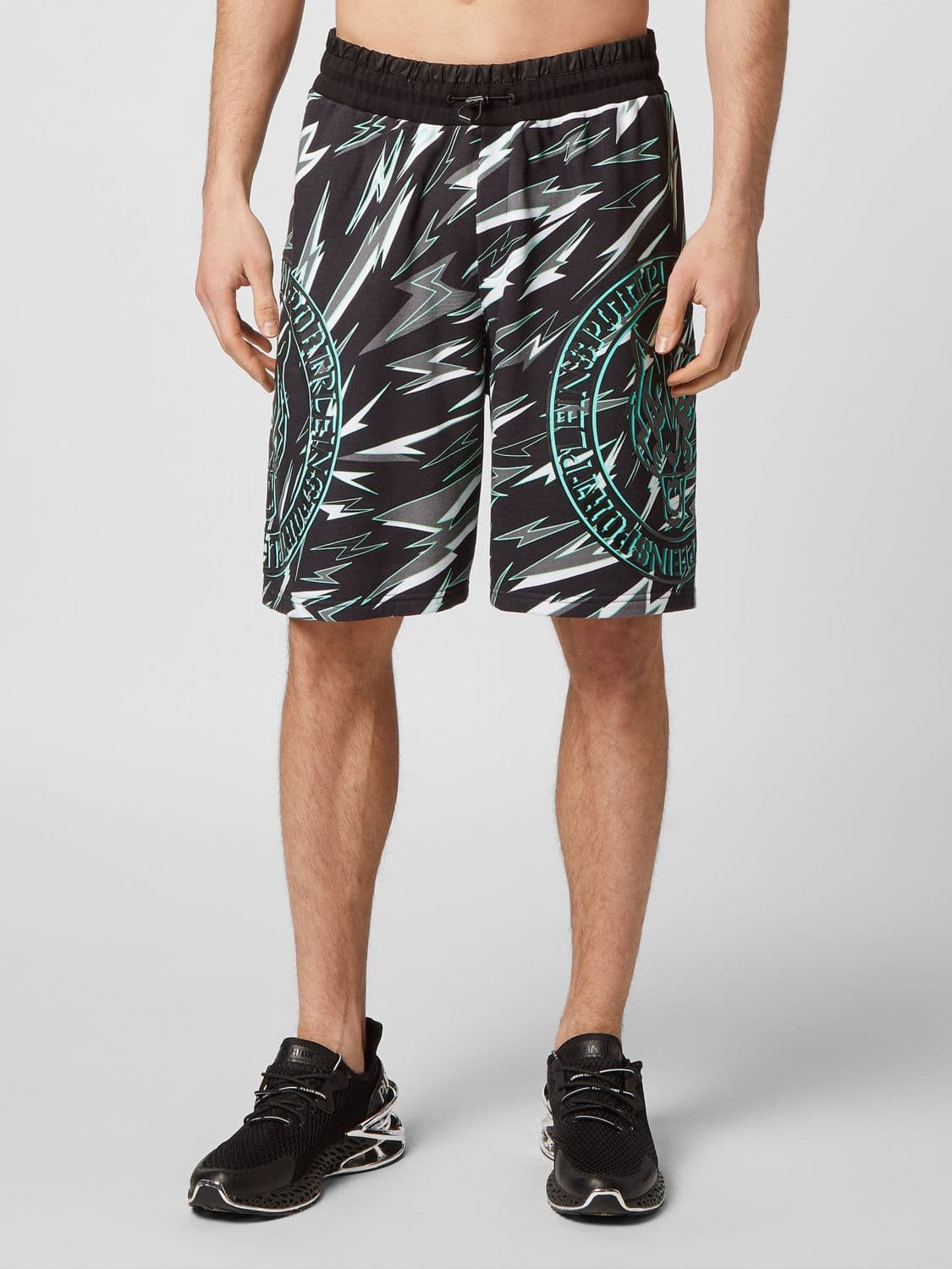 Plein Sport Jersey Sports Shorts with Graphic Print and Drawstring Waist
