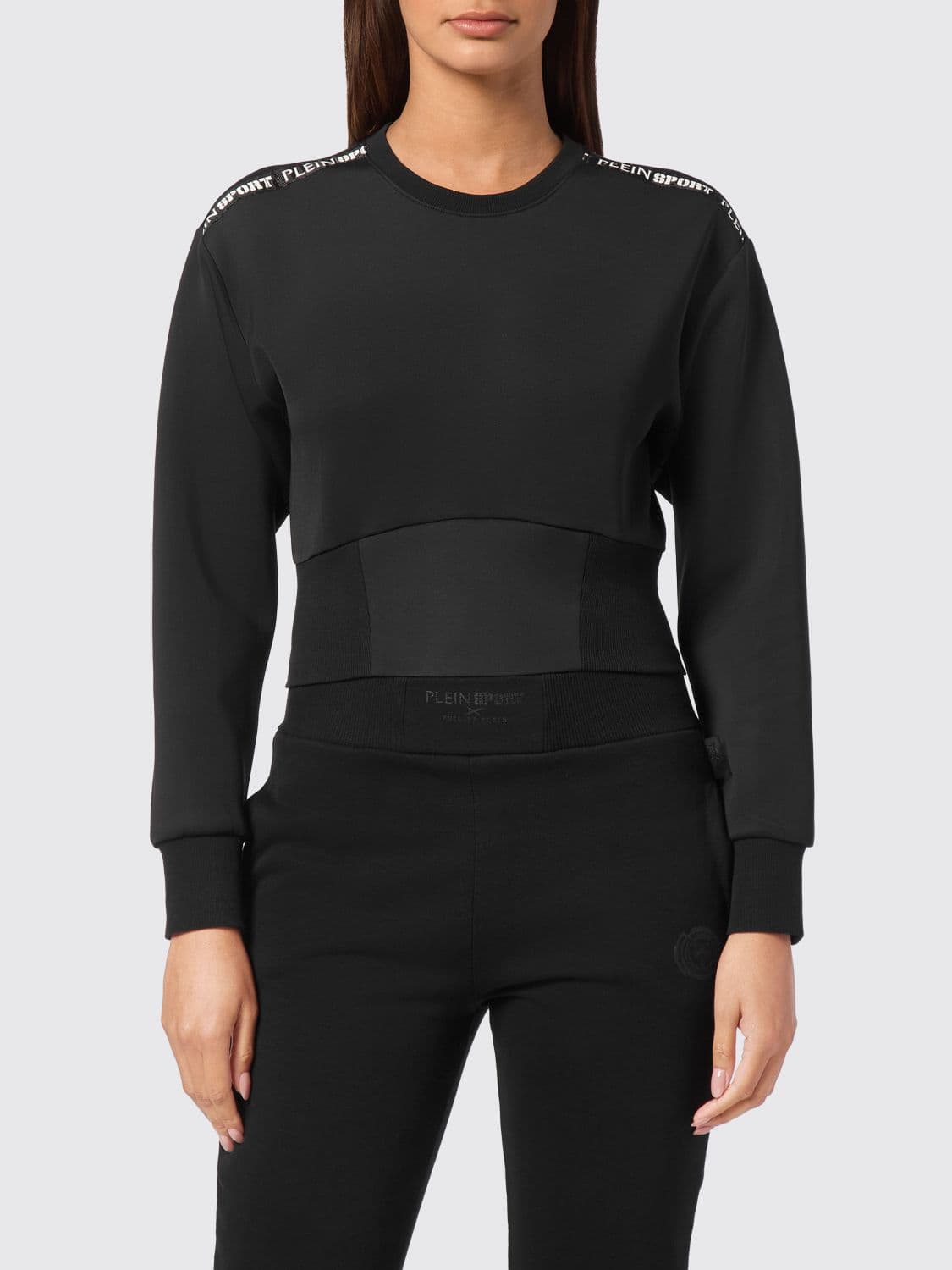 Plein Sport Slim Fit Bustier Sweatshirt in Jersey with Long Sleeves