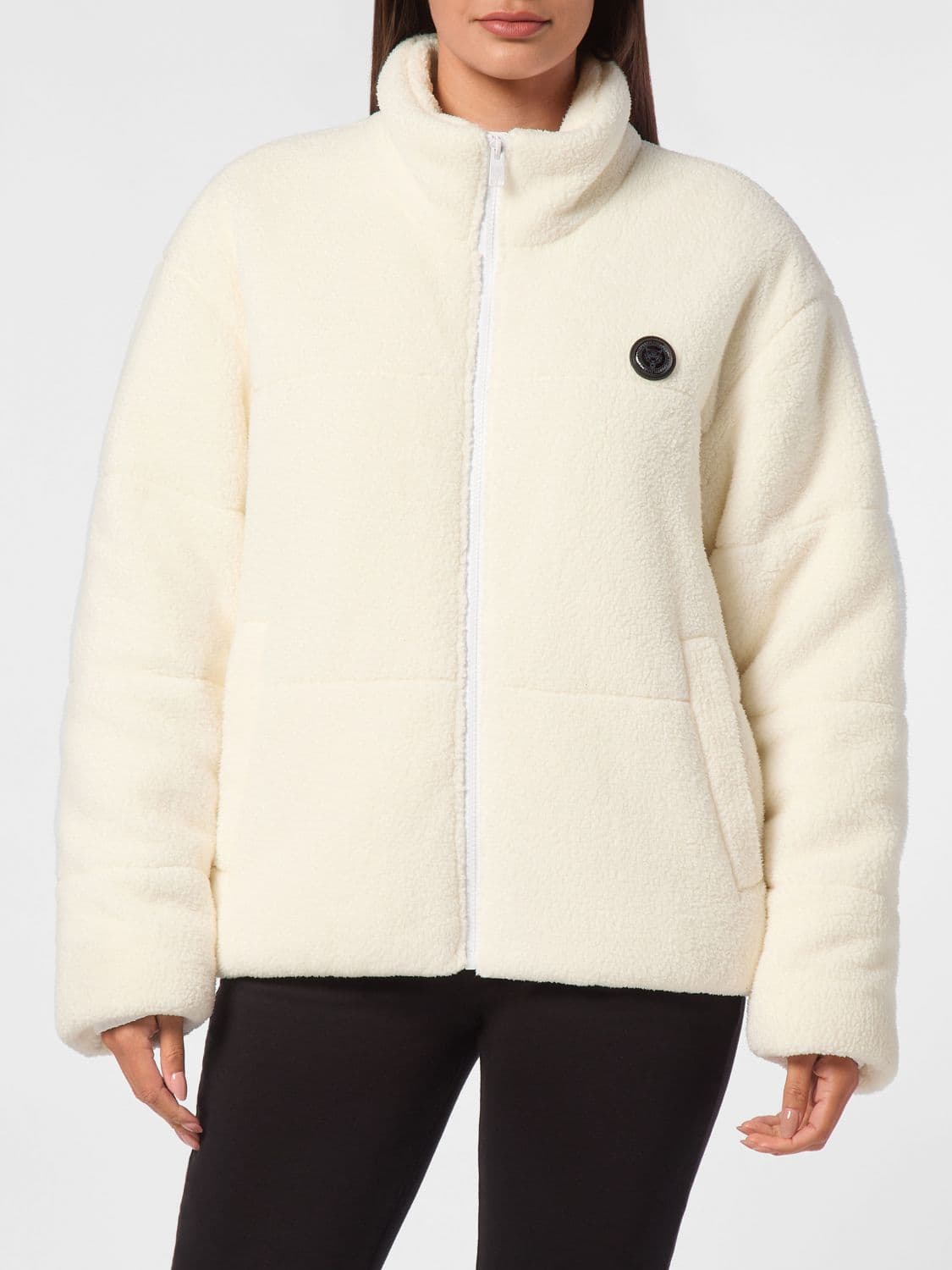 Plein Sport Relaxed Fit Short Sports Jacket in Fleece with High Neck