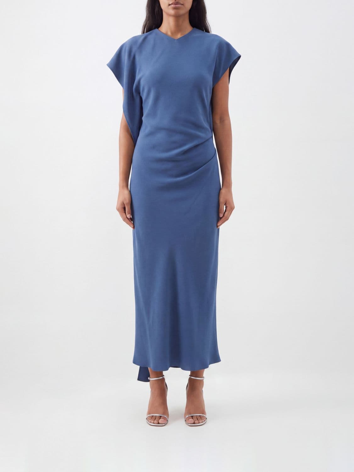 Victoria Victoria Beckham Slim Fit Asymmetrical Midi Dress in Viscose Jersey