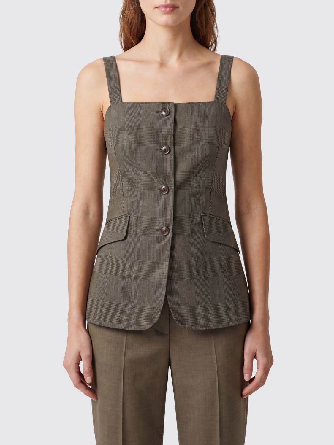 Max Mara Prince of Wales Virgin Wool Single-Breasted Slim Fit Waistcoat