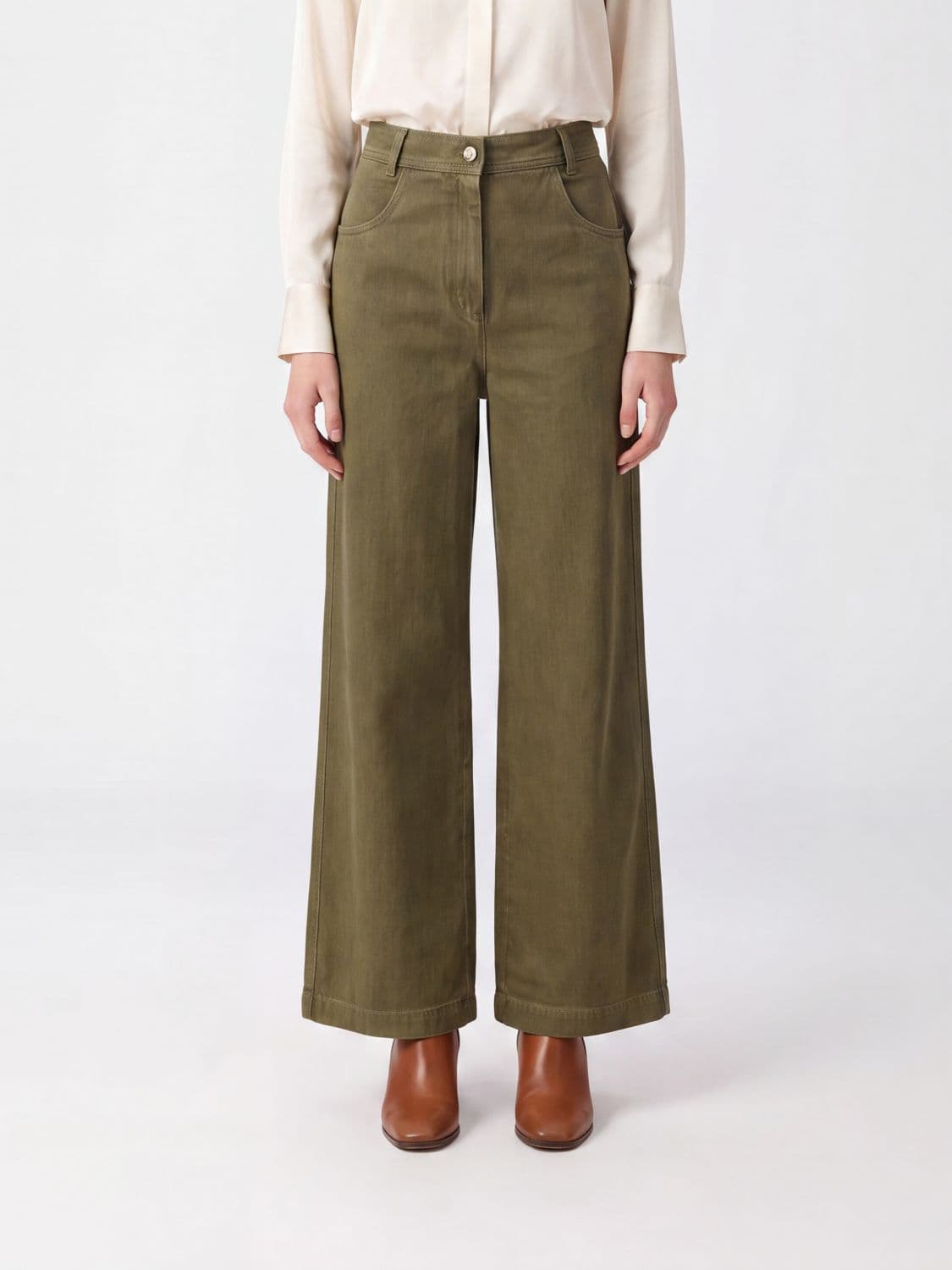 Max Mara High-Waisted Wide Leg Jeans in Cotton Denim