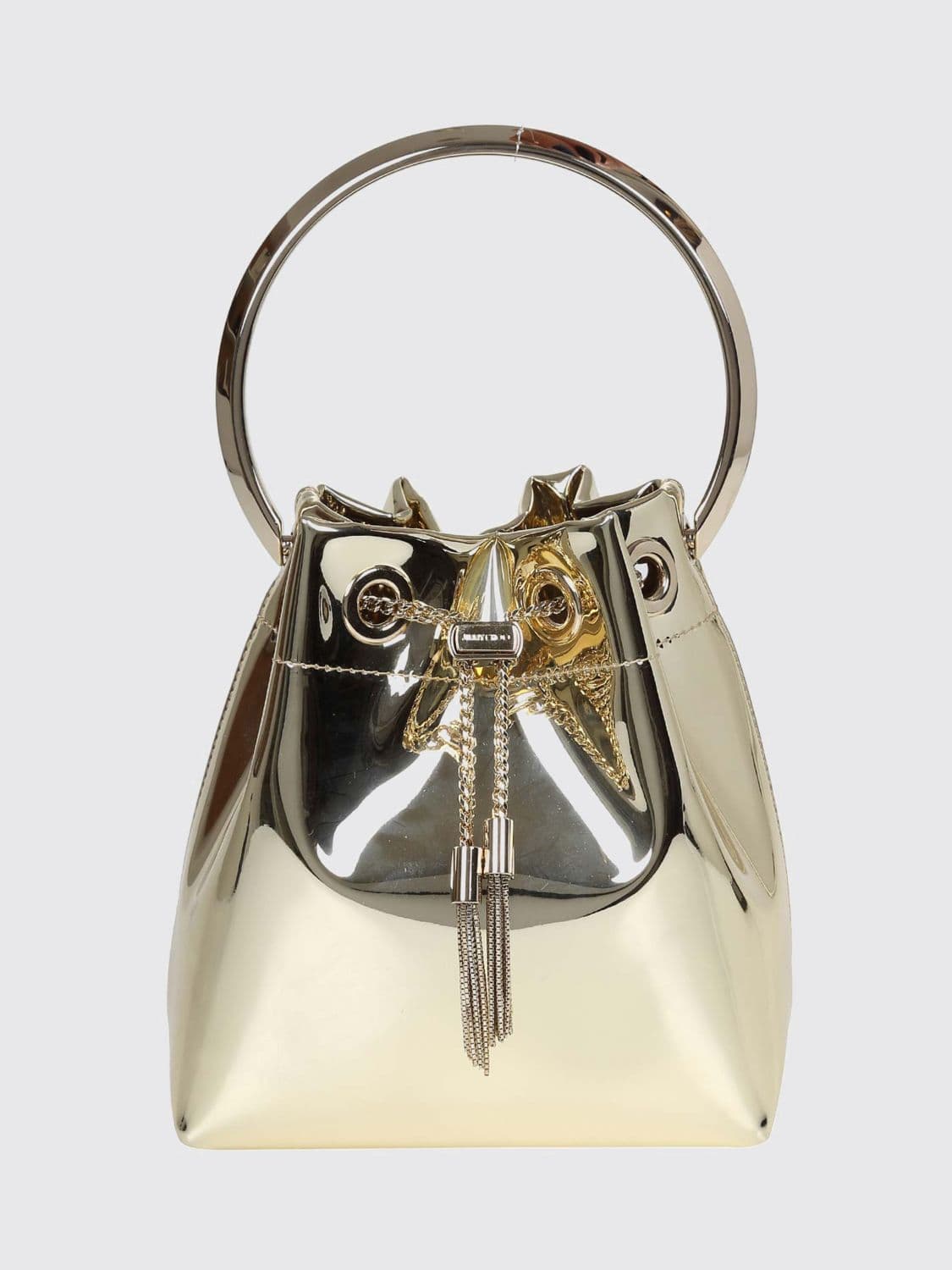 Jimmy Choo Bon Bon Patent Leather Bucket Bag with Metallic Handle
