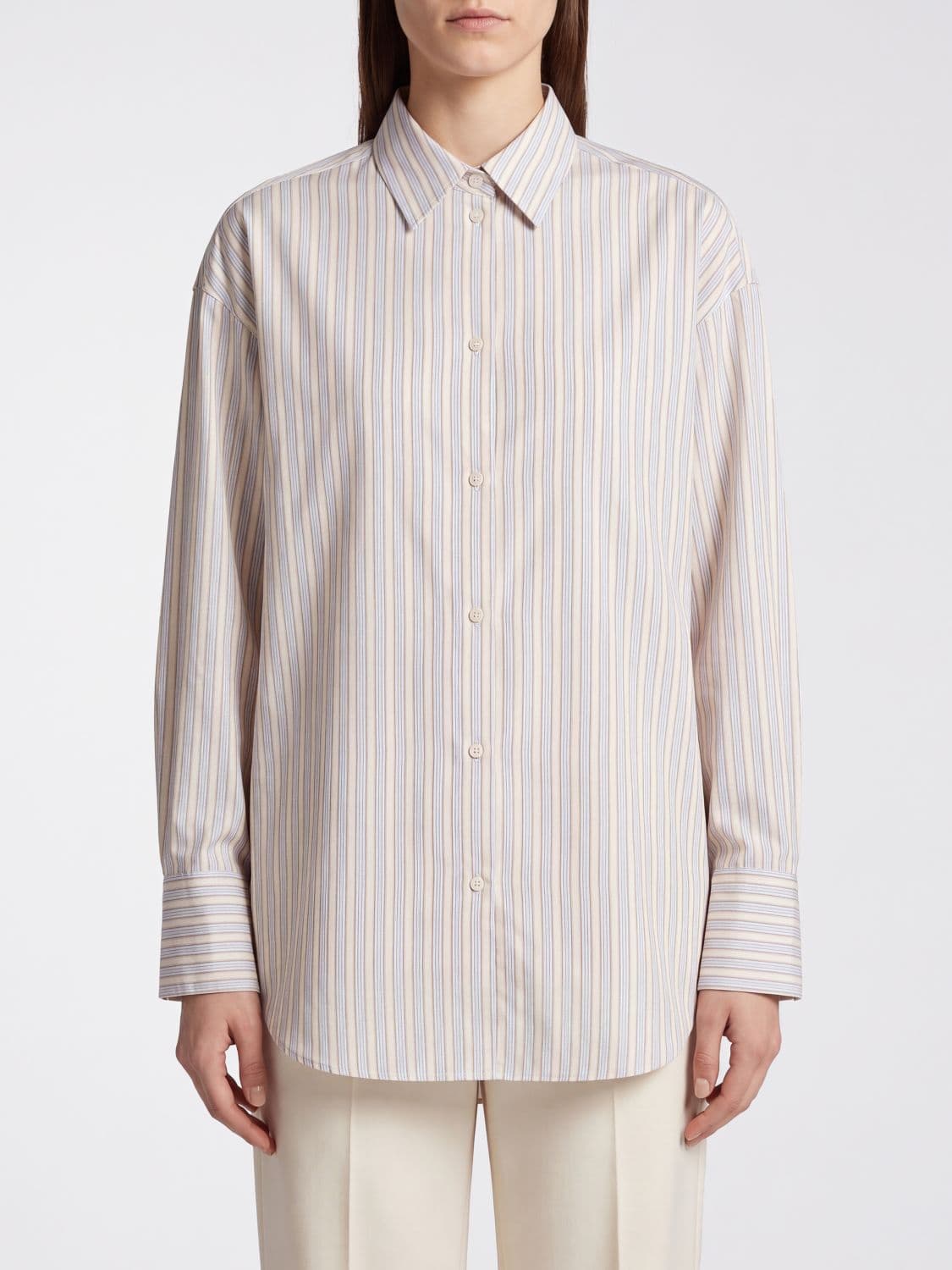 Toteme Striped Viscose and Silk Blend Shirt with Classic Collar