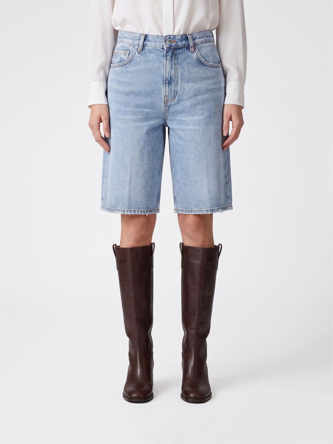 Toteme High-Waisted Five-Pocket Cotton Denim Bermuda Shorts