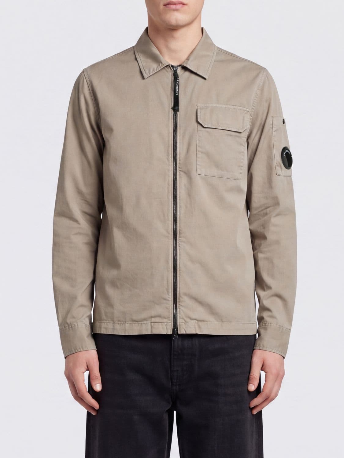 C.p. Company C. P. COMPANY Cotton Shirt Jacket with Patch Pocket and Applied Logo