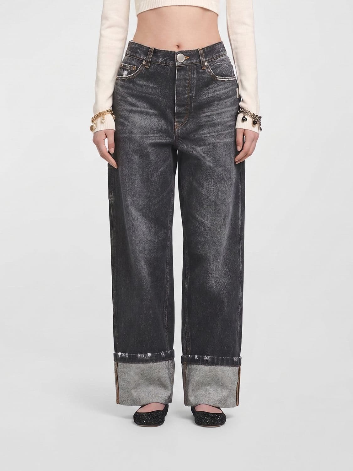 Marc Jacobs Mid-Rise Wide-Leg Cotton Denim Jeans with Cuffed Hem
