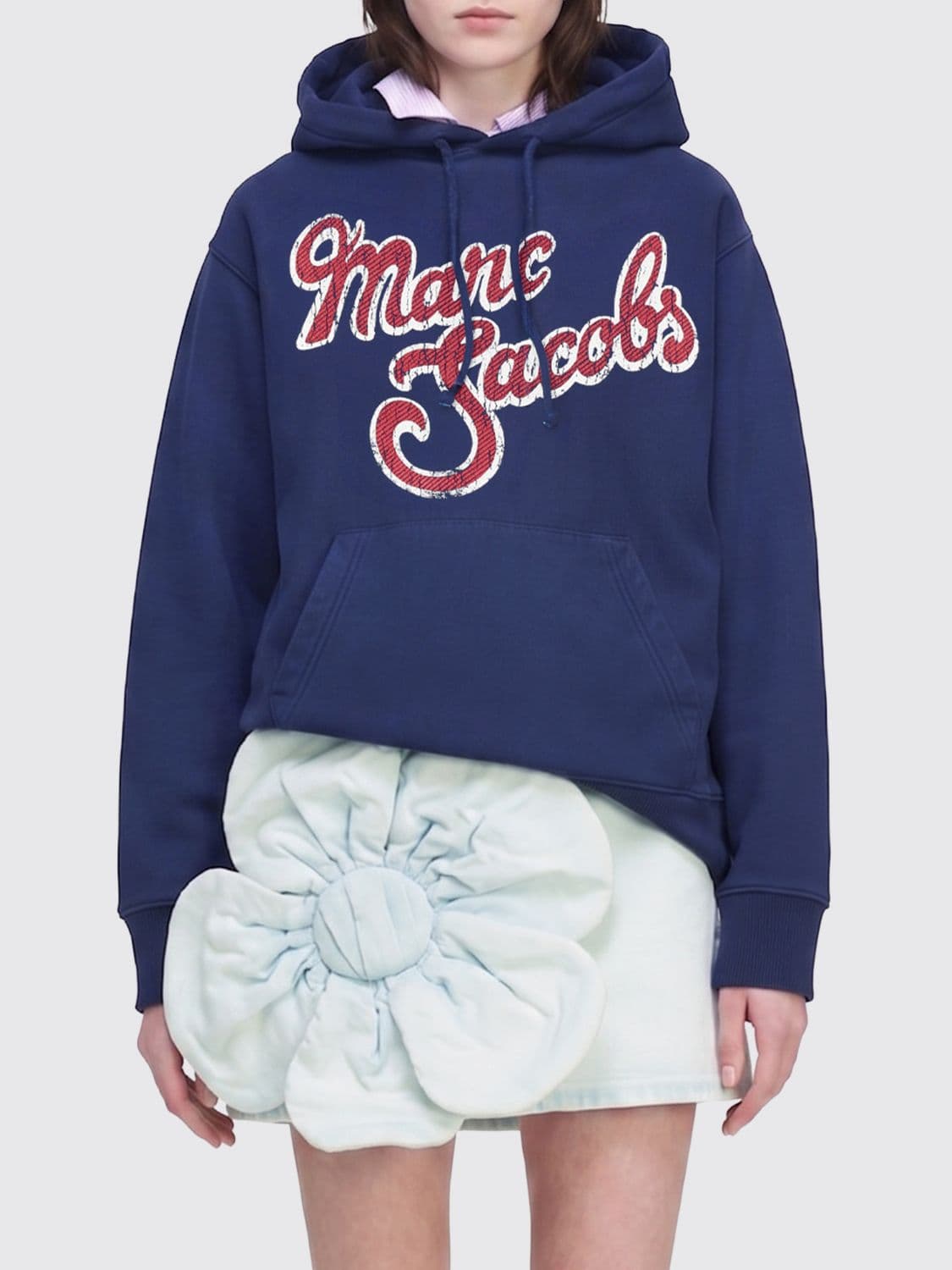 Marc Jacobs Relaxed Fit Cotton Hoodie with Drawstring and Contrasting Logo