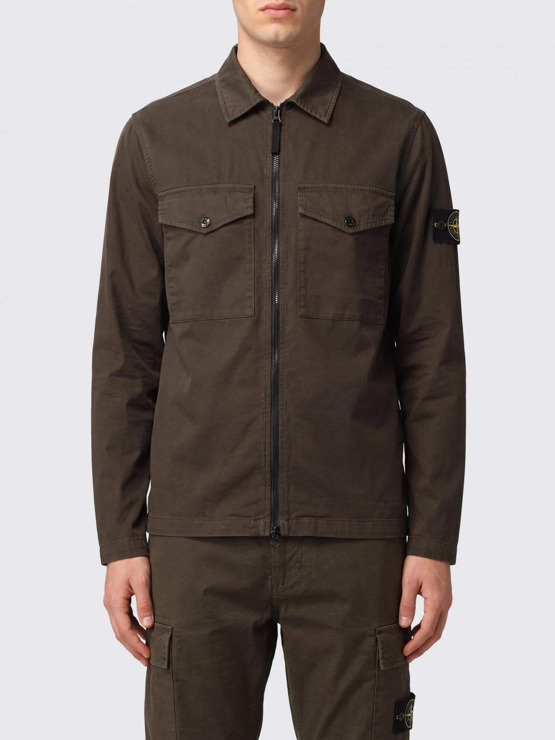 Stone Island Stretch Organic Cotton Shirt Jacket with Compass Logo · S