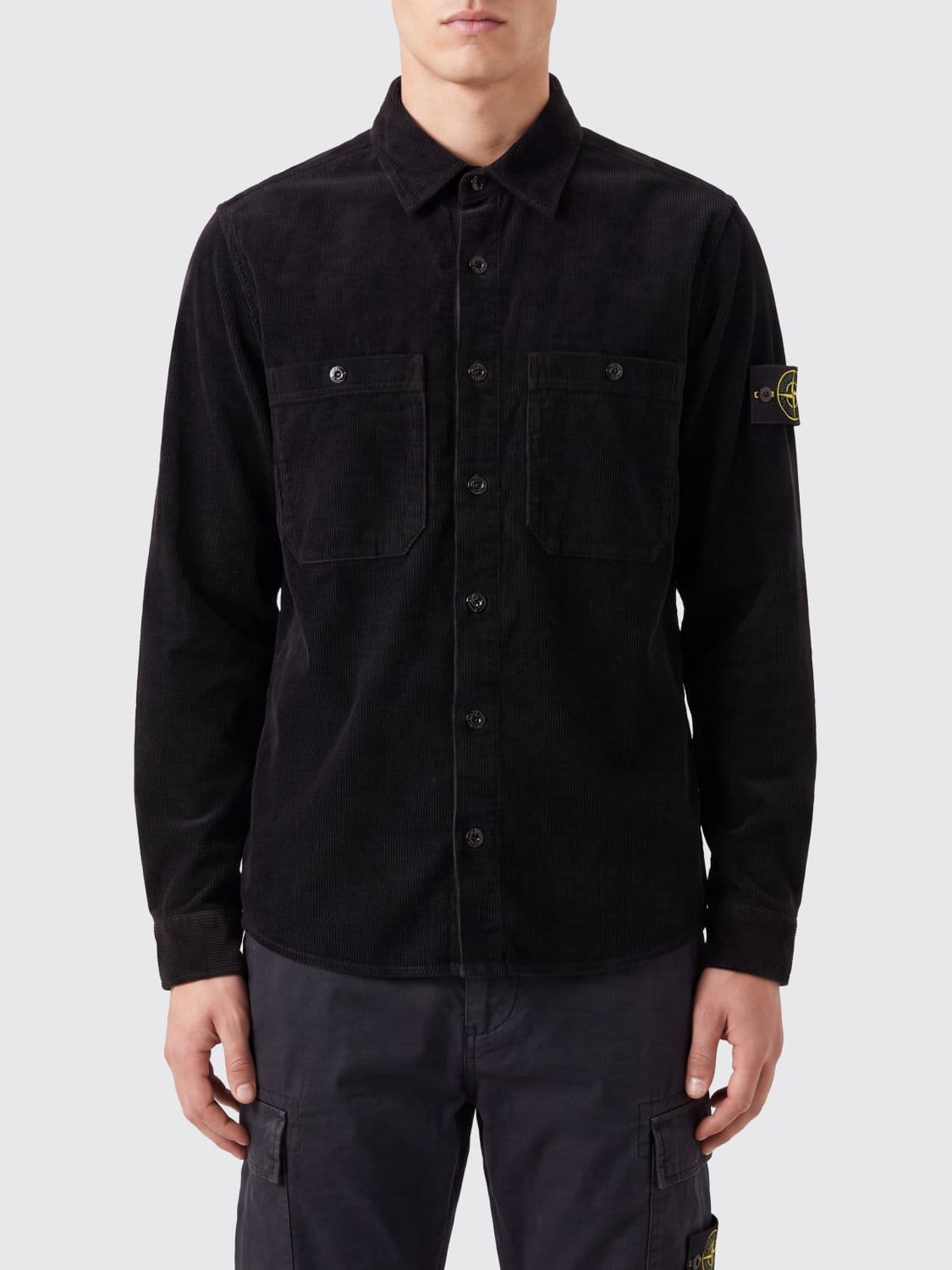 Stone Island Slim Fit Corduroy Shirt with Applied Compass Logo