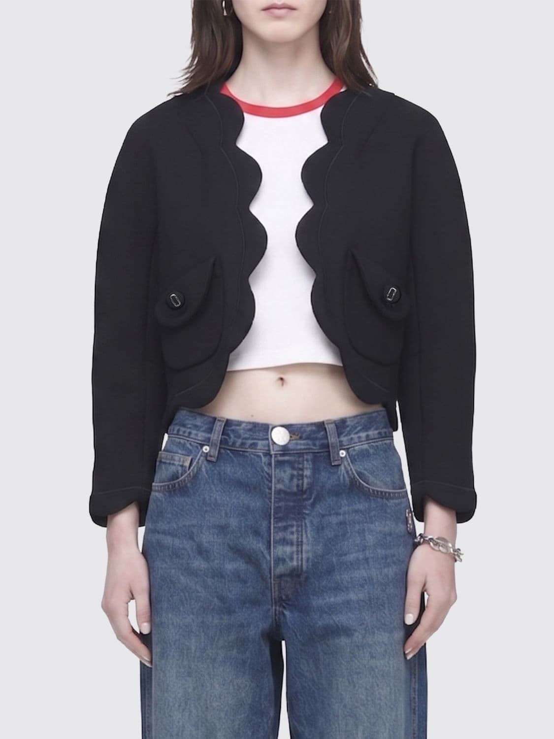 Marc Jacobs Cropped Single-Breasted Jacket in Wool Blend with Flap Pockets