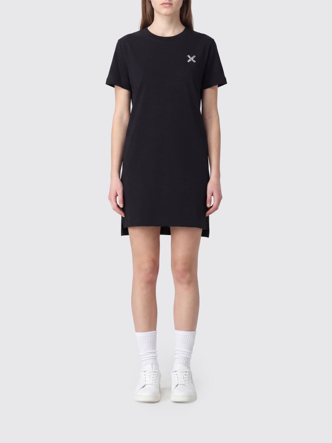 Kenzo Cotton T-Shirt Mini Dress with Sequins and Asymmetrical Hem