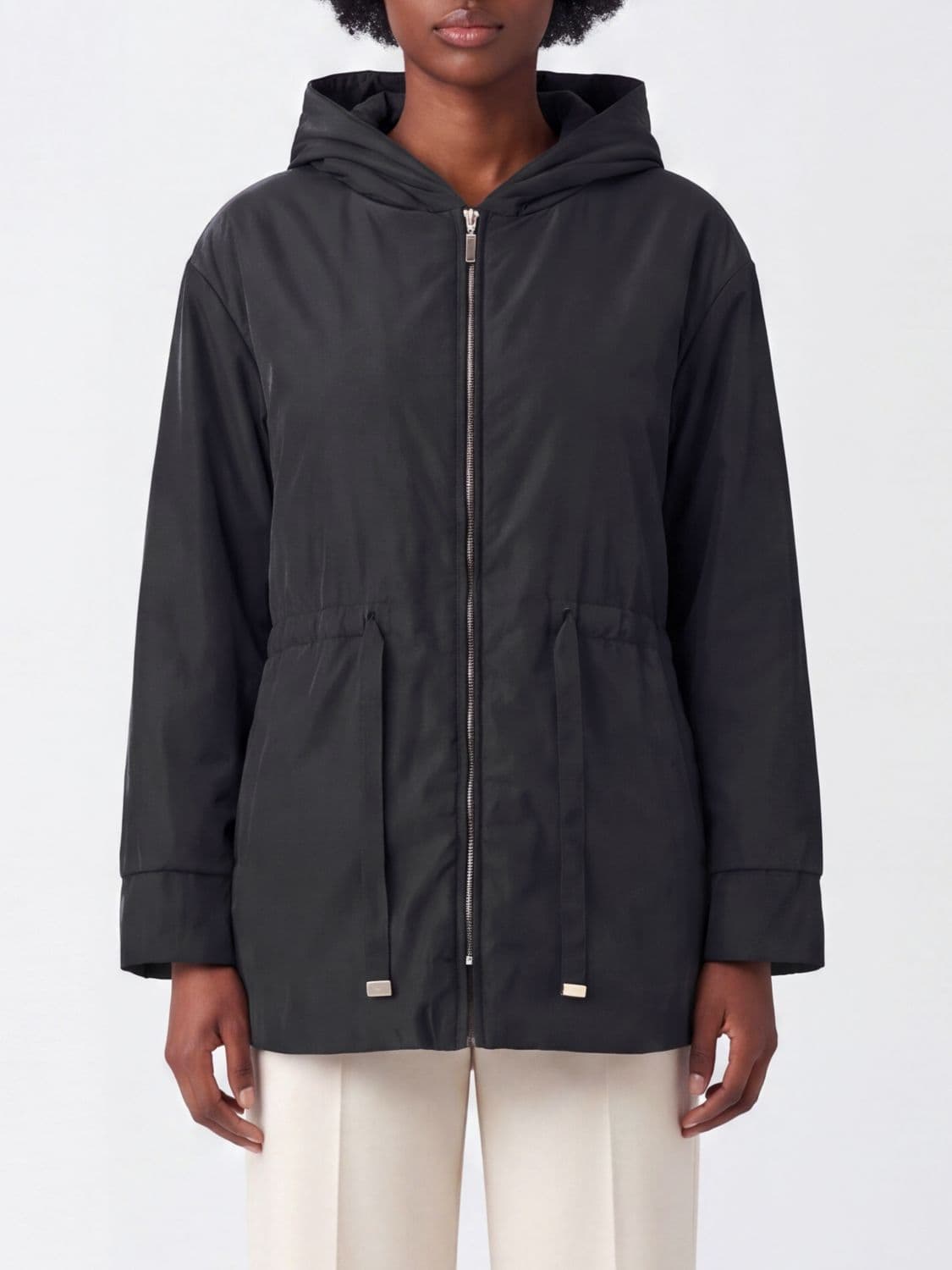 Max Mara The Cube Short Technical Fabric Parka with Hood and Drawstring