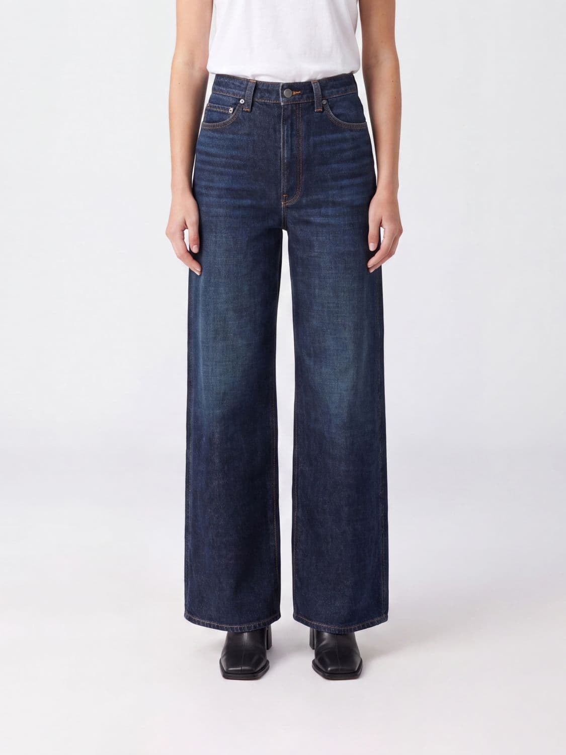 Khaite Dane High-Waisted Wide-Leg Jeans in Cotton Denim
