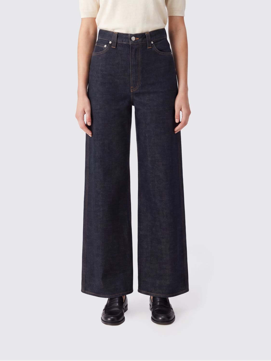 Khaite Dane High-Waisted Wide-Leg Jeans in Cotton Denim