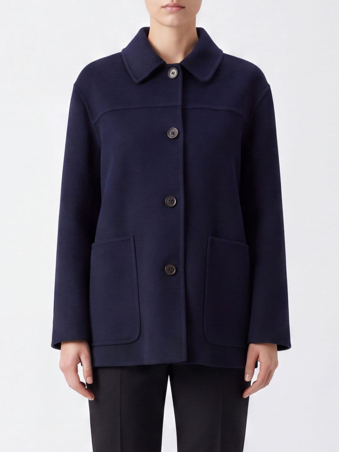 's Max Mara Single-Breasted Short Coat in Pure Virgin Wool with Dropped Shoulders